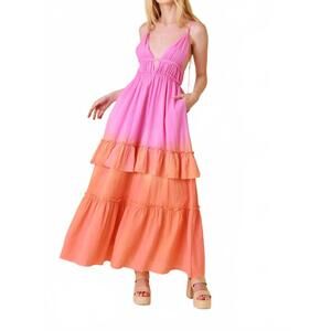 NEW FORE COLLECTION flirty flutter maxi dress in pink/orange